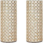2 Pcs Gold Crystal Metal Tealight Candle Holder for Centerpieces, 10.4 inch Tall Blingbling Hurricane Candle Holder, Decorative Cylinder Vases for Centerpieces Room Decor Party by Bigsee