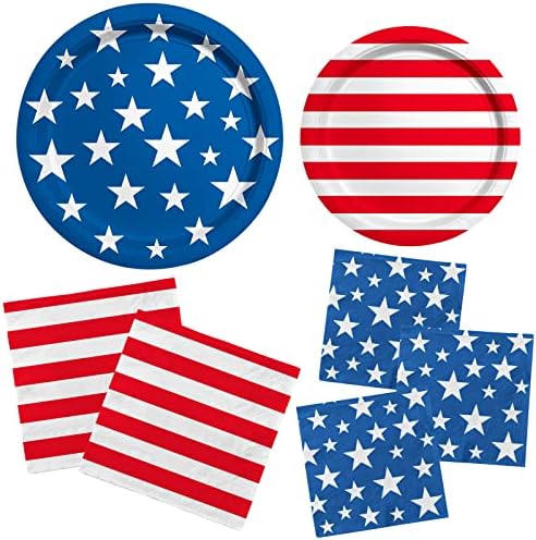 American Flag Patriotic Party Supplies Disposable dinner paper plates dessert paper plates Napkins and Cocktail napkins for Veterans Day Election Day 4th of July Independence Day Decorations, Serve 50 - Image 3