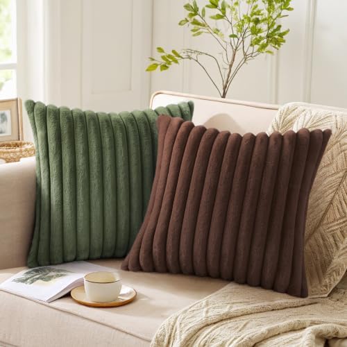 Pallene Faux Fur Decorative Throw Pillow Covers 24x24 Set of 2, Chocolate - Image 4