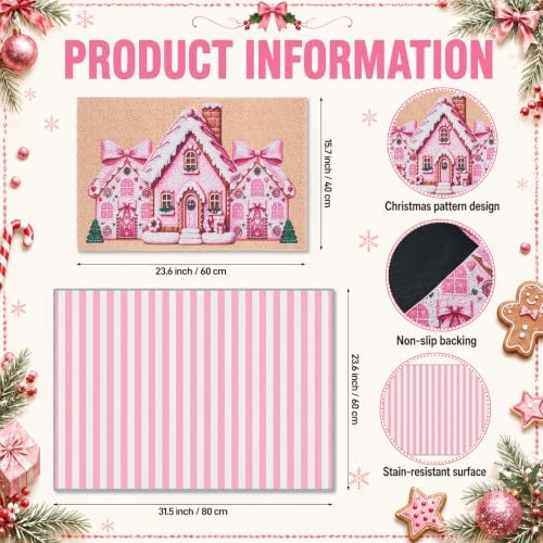 2pcs Pink Gingerbread House Christmas Doormats, 24" x 32" Door Mats - Image 2