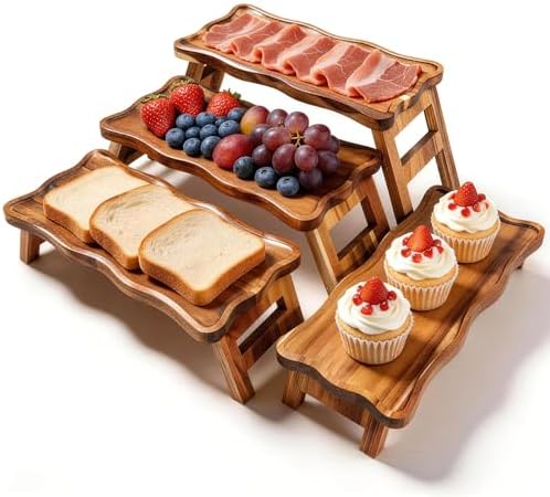 4 Tiered Serving Tray for Party Acacia Wood Foldable Tiered Tray Stand by BOYMCOWBOYHOMEDECOR