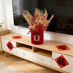 KYMY Chinese New Year Fu Bucket, 2026 Spring Festival Fu Character Artificial Branches Fortune Table Ornament, Red Berry Flower Arrangement for Asian Vitenamese Lunar New Year Desktop Centerpiece - Image 2