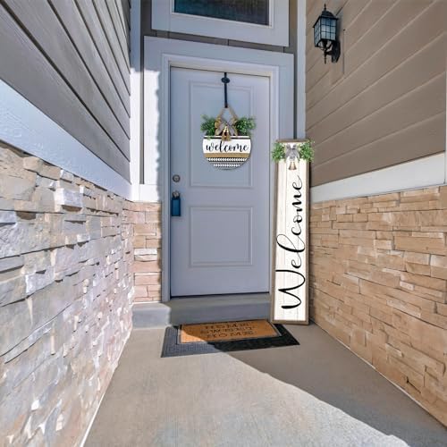 Welcome Sign for Front Porch Standing 45"X9" Large Outdoor Decor Rustic Vertical Leaner Wood Frame Porch Tall Welcome Signs for Farmhouse Outside Front Door Decorations (Wood White) - Image 3