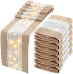 Xinnun 6 Pcs Burlap Table Runners with Lights Lace, 12 x 108 in, Flower by Xinnun
