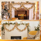 9ft Gold Leaf Christmas Garland, Artificial Bay Leaf Berry Pine Decor - Image 6