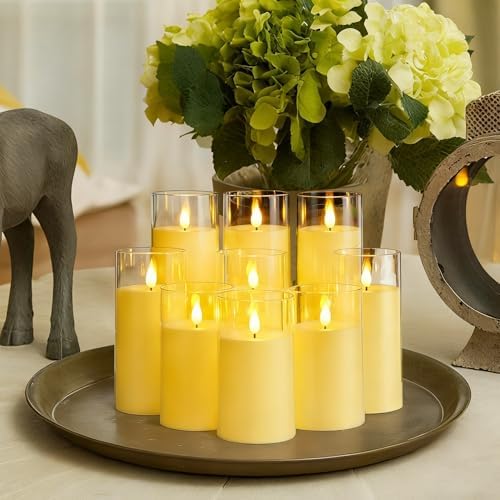 Homemory Ivory Flickering Flameless Candles, Battery Operated Acrylic LED Pillar Candles with Remote Control and Timer, Set of 9 - Image 2