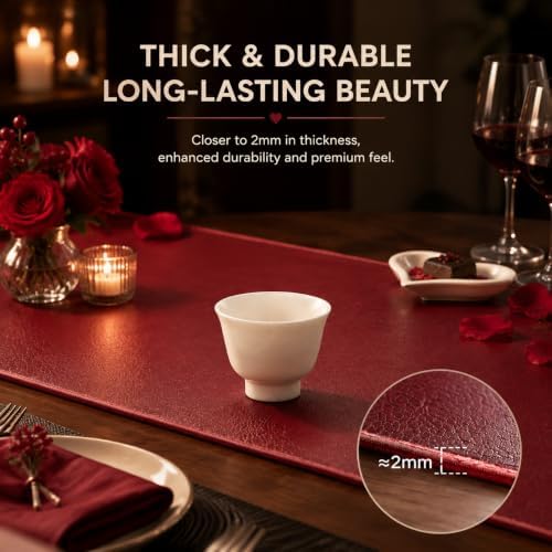Red Faux Leather Table Runner Waterproof Heatproof for Christmas 72 inch - Image 6