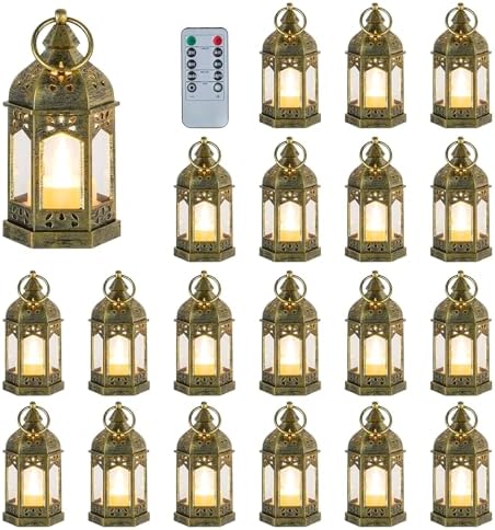 Hewory 20PCS Gold Mini Lanterns for Party Decoration, Remote LED Candles by Hewory