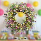 LLZLL 22 inch Easter Wreaths for Front Door Artificial Easter Wreath with 5 Colors Egg for Spring Holiday Indoor Outdoor Porch Wall Window Decor - Image 2