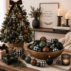Lunmon 64 Pcs Neutral Christmas Ball Ornaments Bulk Matt Glitter Check Brown Green Black Xmas Bulbs Ornaments 1.6/1.97/2.4 Inch Modern Christmas Decorations for Tree Holiday Indoor Wreath Home Decor - Image 2