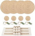 Handmade Rustic Farmhouse Boho Placemats Set, Natural Water Hyacinth Cotton Jute Woven Table Mats with Coasters & Napkin Rings for Kitchen Dining Party (4, Handmade Placemats Set of 4) by BWZYdy