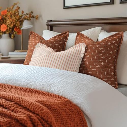 ZWJD Throw Pillow Covers 20x20 Set of 2 Striped Pillow Covers with Fringe Chic Cotton Decorative Pillows Square Cushion Covers for Sofa Couch Bed Living Room Farmhouse Decor - Image 4