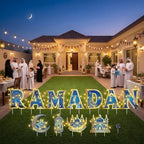 11 Pcs Ramadan Mubarak Yard Signs 7 Letters 4 Signs with Stakes and 2 Rolls String Lights Eid Mubarak Party Yard Sign Lawn Decorations Party Decorations for Home Front Door Garden Decor - Image 6