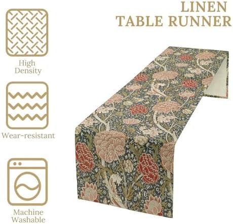 William Morris Style Botanical Table Runner for Table Decor, Art Rustic Flower Vintage Floral Printed for Kitchen Dining Room Living Room Farmhouse Party Holiday Decorate 13" x 120" - Image 2