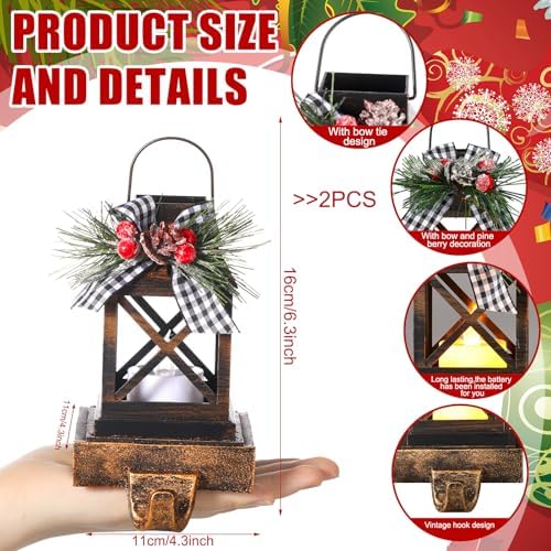 Therwen 2 Pcs Christmas Stocking Holders Lantern, LED, Classic, Bronze - Image 2