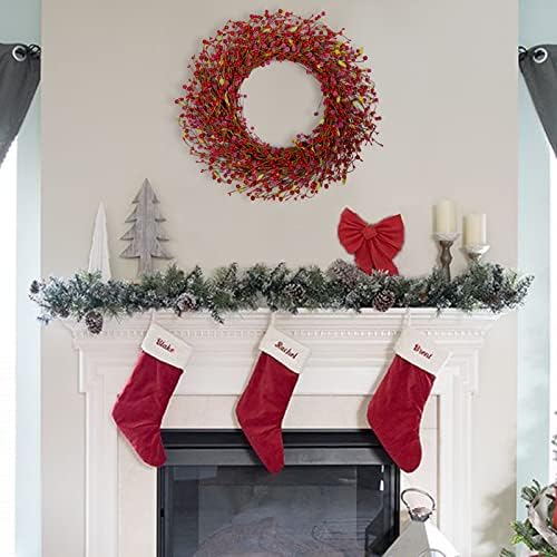 24 Inch Winter Christmas Large Sugar Red Berries Wreath for Front Door, Xmas Red Berry Wreaths for Indoor Outdoor, Winter Holiday Home Decor Wreath - Image 4