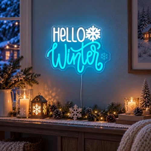 Hello Winter Neon Signs for Wall Decor Snowflake Neon Light Sign Hello Winter Signs Dimmable Hello Winter Led Signs for Bedroom Wall Home Christmas Winterly Party Decor Gift - Image 5
