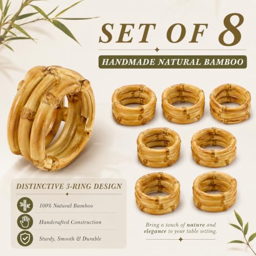 8 Pack Natural Bamboo Napkin Rings, Napkin Holders for Wedding Table Decor - Image 6
