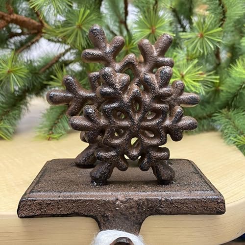 Chalily 3-D Double Snowflake Stocking Holder Cast Iron Hooks for Christmas Socks Easily Rest on a Mantel, Fireplace, or Book Shelf Heavy Duty & Durable Holiday Season Decor by Chalily