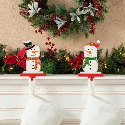 Glitzhome Christmas Stocking Holders for Mantel, Set of 2 Snowman S'Mores Marshmallow Metal Hooks, Heavy Duty Fireplace Hangers for Indoor Holiday Decor - Image 5
