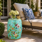 Lefedrasticity Ceramic Garden Stool Outdoor Decorative Garden Stools Hand-Painted Chinoiserie Decor Drum Stool for Garden Patio Backyard Balcony Living Room Bathroom (Green, Pattern 2) - Image 2