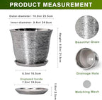 10 Inch Plant Pot, Ceramic Planter with Drainage Hole, Silver - Image 2