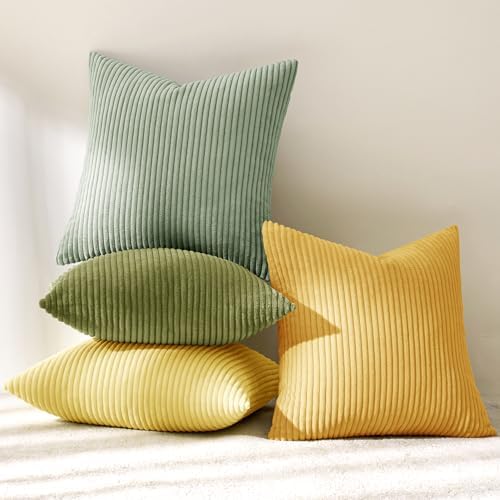 MIULEE Soft Corduroy Decorative Throw Pillow Covers Yellow Green 18x18 - Image 6