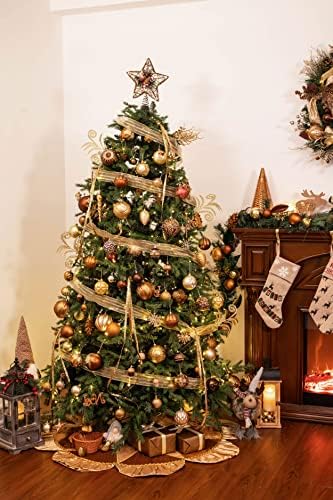 Valery Madelyn Christmas Tree Skirt for Tree Decorations, 48 inch Luxury Sparking Gold Large Xmas Velvet Tree Skirt with Starshaped Sequins Pattern & Ruffle Trim for Chritmas Decor - Image 5