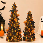 2Pack Lighted Halloween Tabletop Trees with Timer, Pumpkin Bat Decor by CRCZK