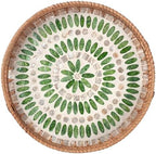 YANGQIHOME Round Serving Tray with Decorative Mother of Pearl Inlay, Wicker Tray for Home Decor, Table Decor, Gifts, Dining, Woven Tray for Food, Fruit, Coffee, 13.8 inch by YANGQIHOME