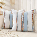 decorUhome Cream White and Light Blue Throw Pillow Covers 18x18 Set of 2 by decorUhome