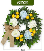 22 Inch Lemon Wreath for Front Door, Spring Summer Wreaths for Outside with Hydrangeas, Greenery and Burlap Bow, Artificial Citrus Floral Wreath for Farmhouse Porch Wall Window Kitchen Decor - Image 5