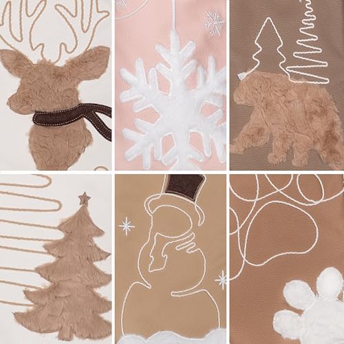 GEX Christmas Stockings 5 Pack for Family Soft Pleather with Rope Stitch Embroidery Large 20" Faux Fur Boho Rustic Farmhouse Country Stockings for Xmas Fireplace Decoration (Set of 5) - Image 3