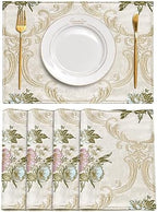 Loom and Mill Jacquard Floral Placemats Set of 4, Pearly Beige, 12x18in - Image 7