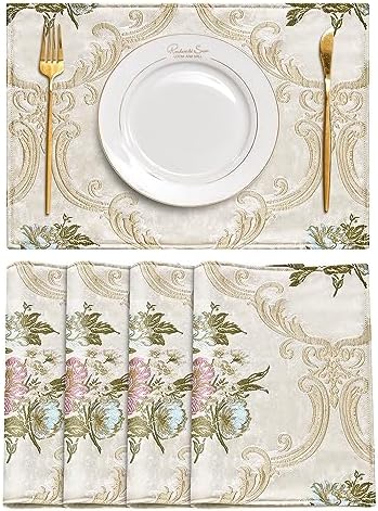 Loom and Mill Jacquard Floral Placemats Set of 4, Pearly Beige, 12x18in - Image 7