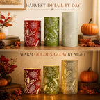Wind Shear Fall Harvest Glass Lanterns Set of 3, Autumn Lighted Table Decor - Image 3
