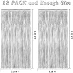 12 Pack Silver Backdrop. 3.28 FT x 7.05 FT Birthday Decorations, Metallic Silver Fringe Backdrop Foil Curtains Tinsel, Disco Party Decor Photo Booth Props Door Decorations Hanging - Image 2