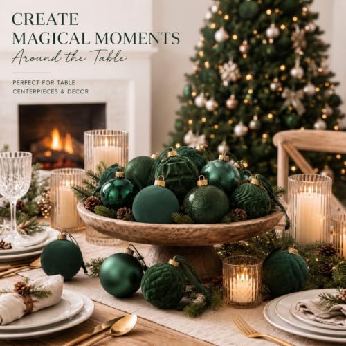 Hollowfly Green 56 Pcs Velvet Christmas Balls Ornaments Set - Image 4