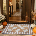 2Pcs Fall White Pumpkin Doormats Autumn Buffalo Plaid Striped Door Mats Set Outside Inside Entrance Porch Rugs Durable Scraping Wire Loop Crystal Velvet Floor Mat for Thanksgiving Decor 24x32 - Image 3