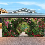 7 * 16FT Summer Garage Door Cover Decorations Sunset Palm Trees Garage Door Banner for Outdoor Indoor Summer Party Photography Backdrop (flower arch, 7 * 16 ft) - Image 4