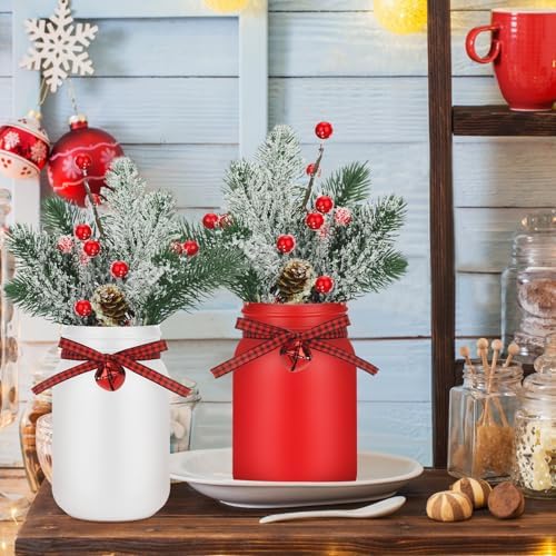 Lyrow 6 Pack Christmas Mason Jar Table Centerpiece Faux Berry and Pine Bell Kitchen Winter Spring Farmhouse Decoration for Home Kitchen Tiered Tray Decoration(Bell Style) - Image 6