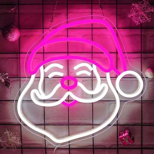 Christmas Neon Sign Pink Santa Neon Sign for Wall Decor Pink Christmas Decor Santa Claus Led Sign Xmas Neon Light Up Signs for Window Bedroom Holiday Door Party Home Winter Decoration Gift - Image 2
