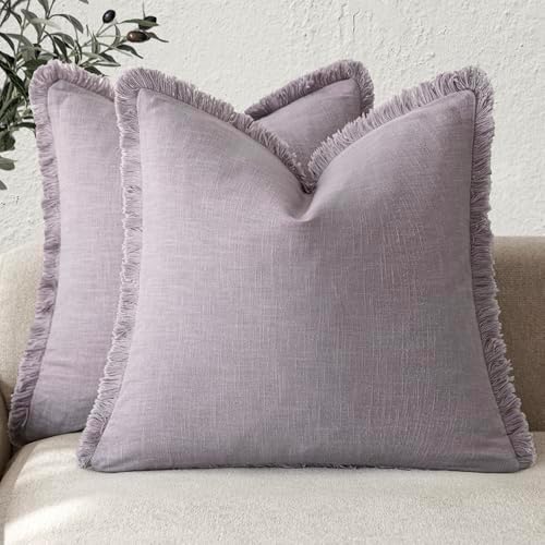 Foindtower Decorative Linen Fringe Throw Pillow Covers 26×26 Light Purple by Foindtower