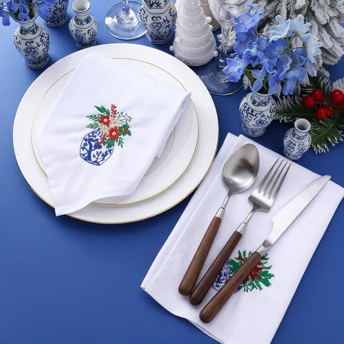 HunnmingRe 12 Pcs Christmas Blue and White Cloth Napkins, 17x17 Inch - Image 3