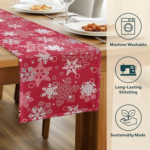 Christmas Table Runners | Red Table Runner | Winter Decorations for Home | Festive Holiday Table Decor | Kitchen Dining Table Runner | Made in The USA | 14" x 108" Long - Image 2