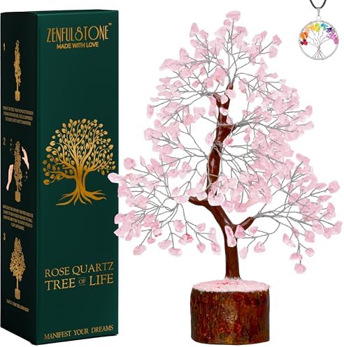 ZENFULSTONE Rose Quartz Crystal Tree of Life for Love & Healing Décor for Home and Office | Handmade Bonsai for Emotional Support & Harmony as Symbol of Piece for Loved Ones by ZENFULSTONE