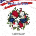 20 Inch 4th of July Wreath, Patriotic Wreaths for Front Door, Red White Blue Hydrangea Flower Wreaths with Daisy for Memorial Day,Independence Day Wreath for Front Door Wall Window Decor - Image 3
