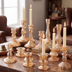 Mumufy 12 Pcs Gold Glass Taper Candle Holders, 0.8" Candlestick by Mumufy