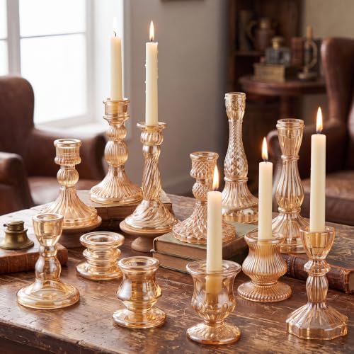 Mumufy 12 Pcs Gold Glass Taper Candle Holders, 0.8" Candlestick by Mumufy