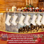 12 Pcs Faux Fur Christmas Stockings 18'' Large Xmas Snowflake Plush Hanging Stocking Glitter Sequin Embroidered Christmas Stockings for Family Fireplace Party Decoration(Beige and Silver) - Image 4